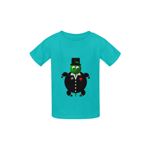 Cute Critters With Heart: Turtle in a Tuxedo - Aqua Kid's  Classic T-shirt (Model T22)