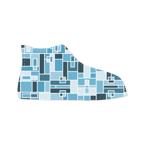 Blue Geometric Blocks by ArtformDesigns Men’s Classic High Top Canvas Shoes /Large Size (Model 017)