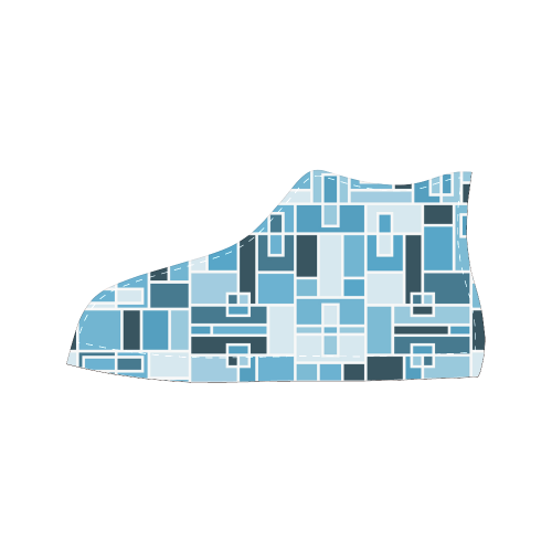 Blue Geometric Blocks by ArtformDesigns Men’s Classic High Top Canvas Shoes /Large Size (Model 017)