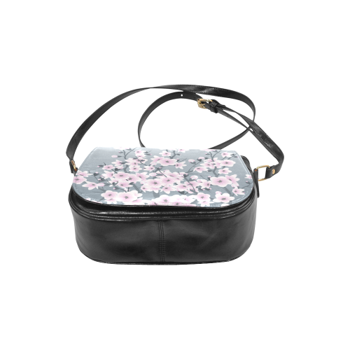 Cherry Blossoms Gray Pink Sakura Floral Asia Classic Saddle Bag/Small (Model 1648)