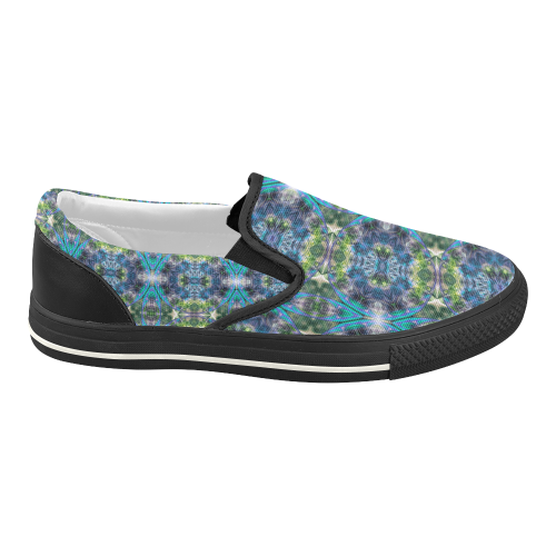 Fractal Kaleidoscope Mosaic -  Cyan Green Women's Slip-on Canvas Shoes (Model 019)