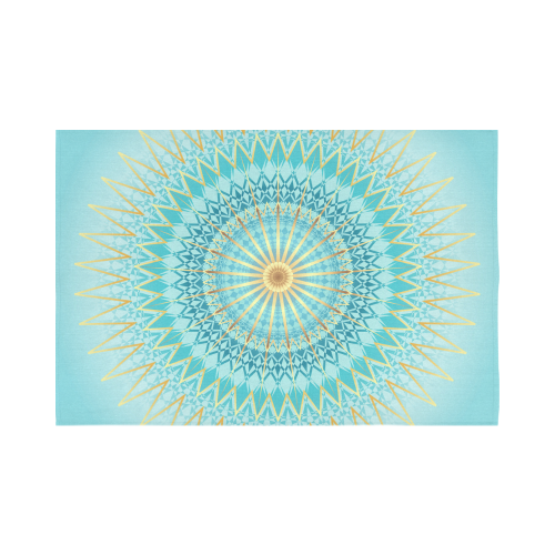 Turquoise Blue Gold Boho Mandala Colorful Cotton Linen Wall Tapestry 90"x 60"
