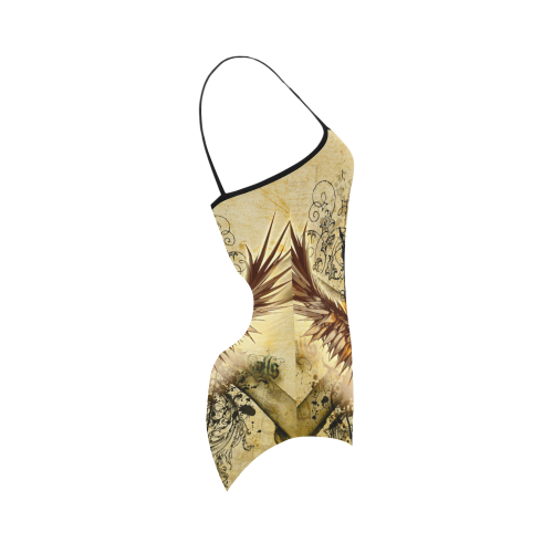 Amazing skull, wings and grunge Strap Swimsuit ( Model S05)