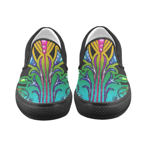 Art Deco Grunge Flower Ornaments Women's Unusual Slip-on Canvas Shoes (Model 019)