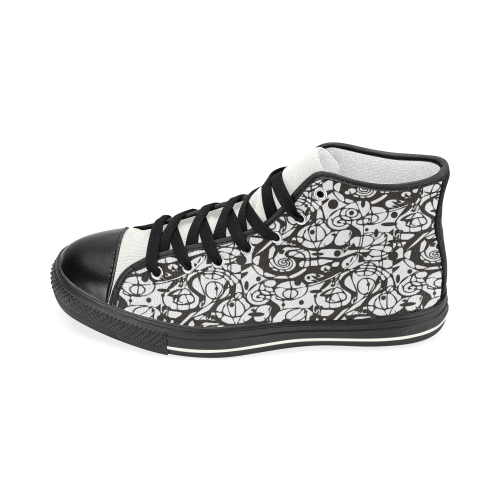 Crazy Spiral Shapes Pattern - Black White Women's Classic High Top Canvas Shoes (Model 017)
