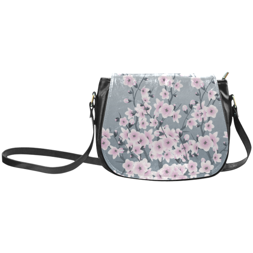 Cherry Blossoms Gray Pink Sakura Floral Asia Classic Saddle Bag/Small (Model 1648)