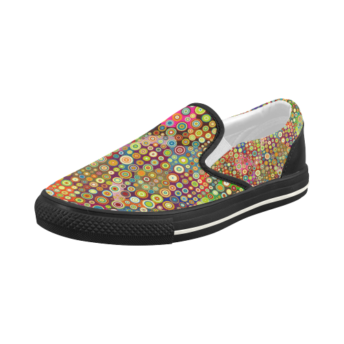 Multicolored RETRO POLKA DOTS pattern Women's Slip-on Canvas Shoes (Model 019)