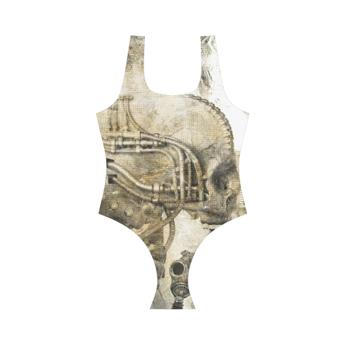 Awesome technical skull, vintage design Vest One Piece Swimsuit (Model S04)
