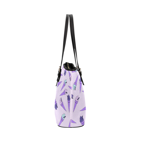 Purple Ice Cream Fun Leather Tote Bag/Small (Model 1651)