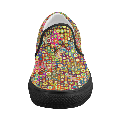 Multicolored RETRO POLKA DOTS pattern Women's Slip-on Canvas Shoes (Model 019)