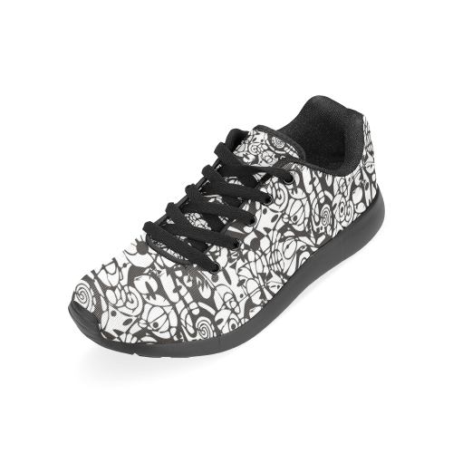 Crazy Spiral Shapes Pattern - Black White Women’s Running Shoes (Model 020)