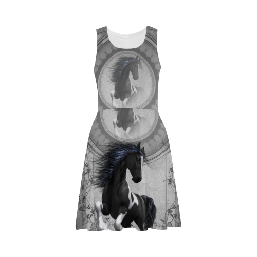 Awesome horse in black and white with flowers Atalanta Sundress (Model D04)