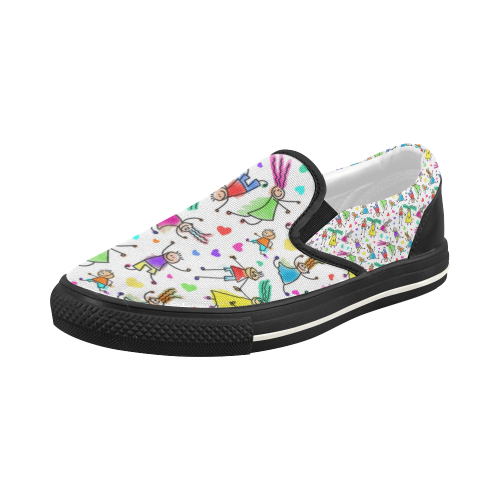 Multicolored HAPPY PEOPLE Line Drawing Women's Slip-on Canvas Shoes (Model 019)