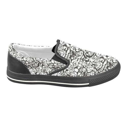 Crazy Spiral Shapes Pattern - Black White Women's Unusual Slip-on Canvas Shoes (Model 019)
