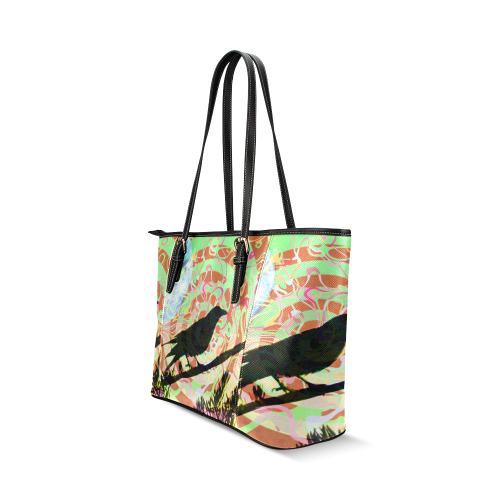 mystic ravens by Martina Webster Leather Tote Bag/Small (Model 1640)