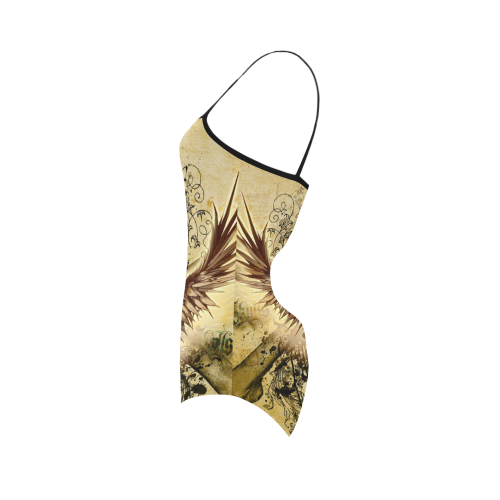 Amazing skull, wings and grunge Strap Swimsuit ( Model S05)