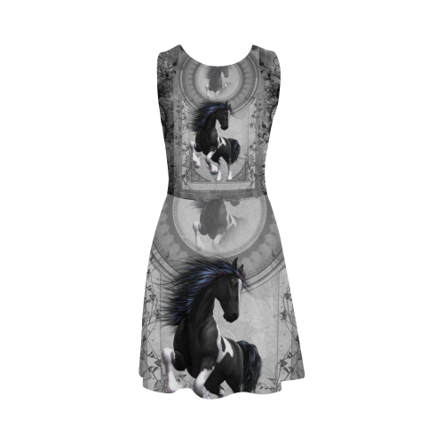 Awesome horse in black and white with flowers Atalanta Sundress (Model D04)