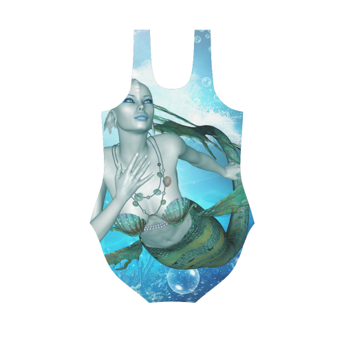 Wonderful mermaid in blue colors Vest One Piece Swimsuit (Model S04)
