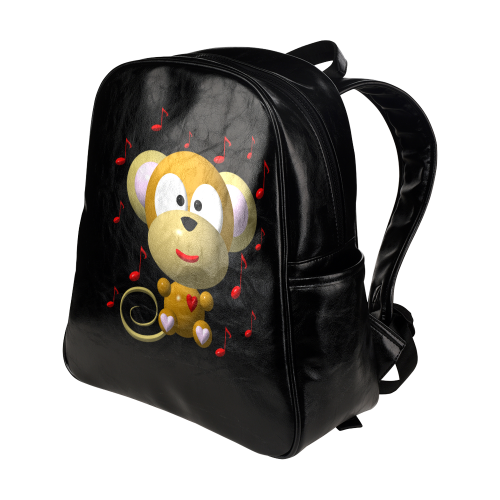 Cute Critters With Heart: Musical Monkey Multi-Pockets Backpack (Model 1636)