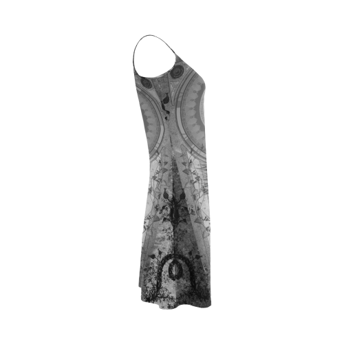 Awesome horse in black and white with flowers Alcestis Slip Dress (Model D05)