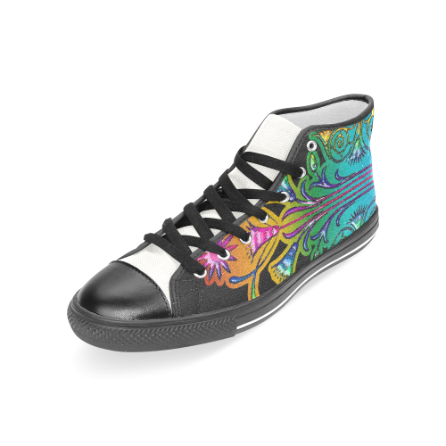 Art Deco Grunge Flower Ornaments Women's Classic High Top Canvas Shoes (Model 017)
