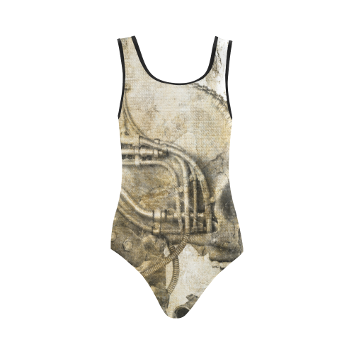 Awesome technical skull, vintage design Vest One Piece Swimsuit (Model S04)