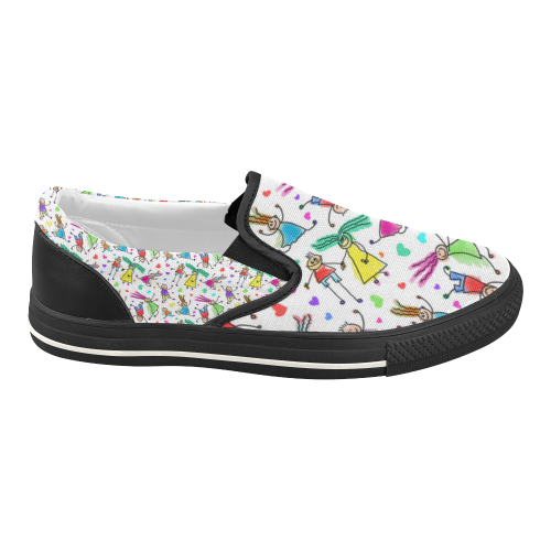 Multicolored HAPPY PEOPLE Line Drawing Women's Slip-on Canvas Shoes (Model 019)