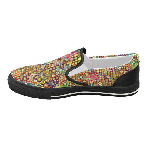 Multicolored RETRO POLKA DOTS pattern Women's Slip-on Canvas Shoes (Model 019)