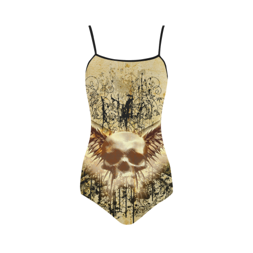 Amazing skull, wings and grunge Strap Swimsuit ( Model S05)