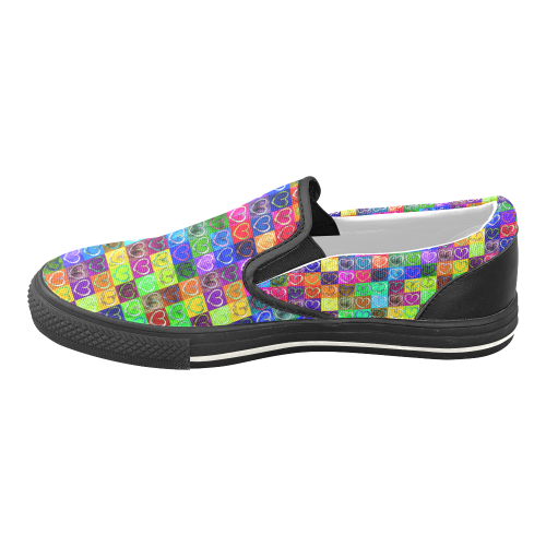 Lovely Hearts Mosaic Pattern - Grunge Colored Women's Unusual Slip-on Canvas Shoes (Model 019)