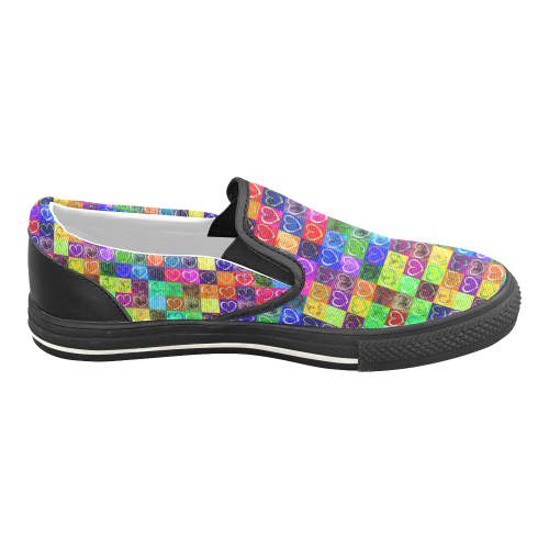 Lovely Hearts Mosaic Pattern - Grunge Colored Women's Unusual Slip-on Canvas Shoes (Model 019)