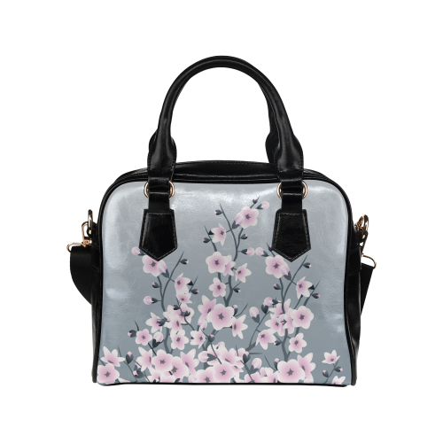 Cherry Blossoms Gray Pink Sakura Floral Asia Shoulder Handbag (Model 1634)