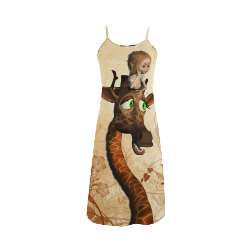 Funny, cute giraffe with fairy Alcestis Slip Dress (Model D05)