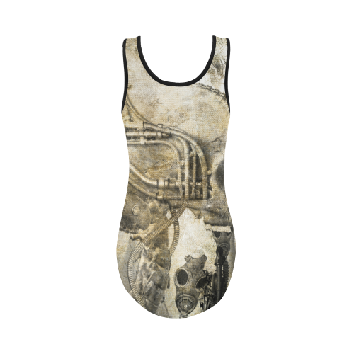 Awesome technical skull, vintage design Vest One Piece Swimsuit (Model S04)