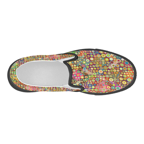 Multicolored RETRO POLKA DOTS pattern Women's Slip-on Canvas Shoes (Model 019)