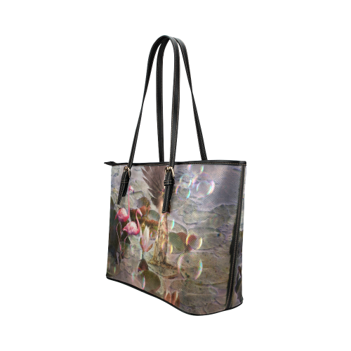 Winged Fairy with Flamingos Leather Tote Bag/Small (Model 1651)