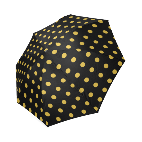 Elegant Gold Polka Dots Pattern on Black Foldable Umbrella (Model U01)
