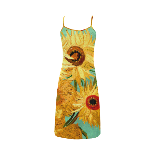 Van Gogh Sunflowers Floral Alcestis Slip Dress (Model D05) ID D602110
