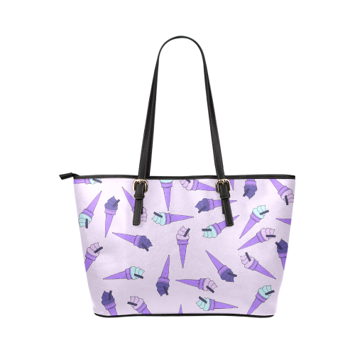 Purple Ice Cream Fun Leather Tote Bag/Small (Model 1651)