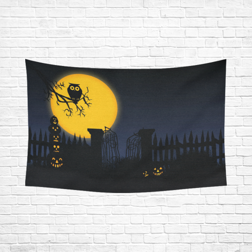 Happy Halloween with  a owl in the night Cotton Linen Wall Tapestry 90"x 60"