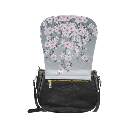 Cherry Blossoms Gray Pink Sakura Floral Asia Classic Saddle Bag/Small (Model 1648)