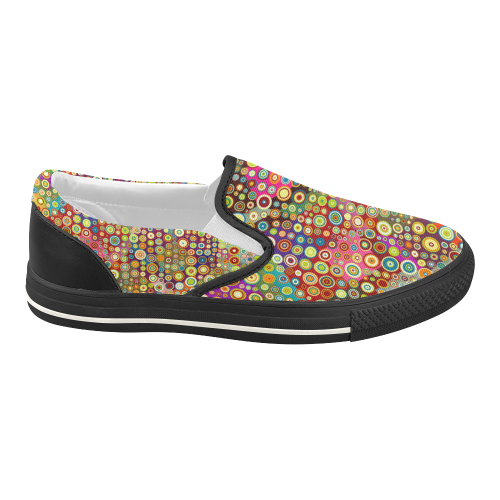 Multicolored RETRO POLKA DOTS pattern Women's Slip-on Canvas Shoes (Model 019)