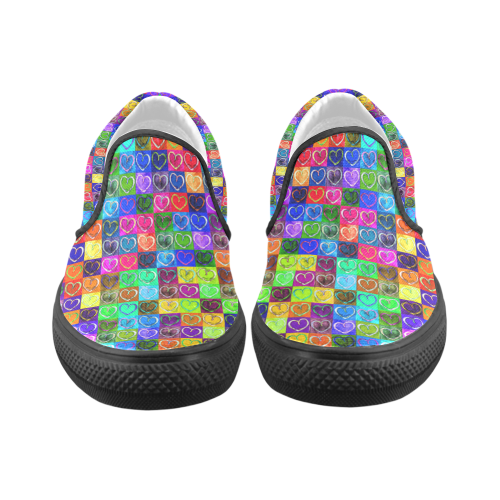 Lovely Hearts Mosaic Pattern - Grunge Colored Women's Unusual Slip-on Canvas Shoes (Model 019)