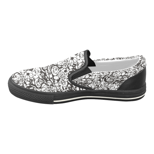 Crazy Spiral Shapes Pattern - Black White Women's Unusual Slip-on Canvas Shoes (Model 019)