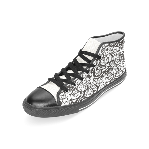 Crazy Spiral Shapes Pattern - Black White Women's Classic High Top Canvas Shoes (Model 017)