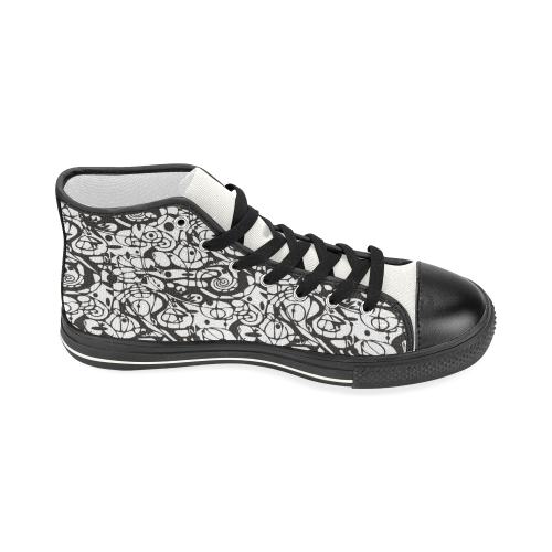 Crazy Spiral Shapes Pattern - Black White Women's Classic High Top Canvas Shoes (Model 017)