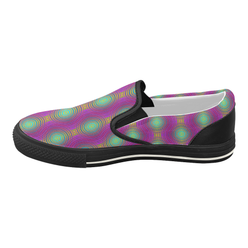 NEON colored TARGET STRIPES pattern Women's Slip-on Canvas Shoes (Model 019)