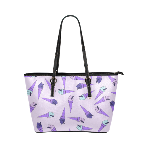 Purple Ice Cream Fun Leather Tote Bag/Small (Model 1651)