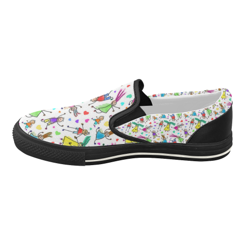 Multicolored HAPPY PEOPLE Line Drawing Women's Slip-on Canvas Shoes (Model 019)