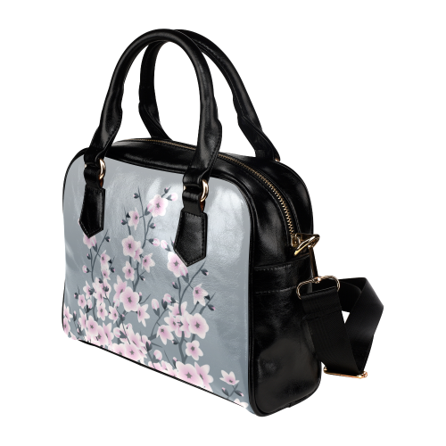 Cherry Blossoms Gray Pink Sakura Floral Asia Shoulder Handbag (Model 1634)